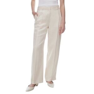 Aritzia Babaton Pleated Linen Pant Cream High-Waisted Wide-Leg Trouser Sz 8